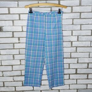 • Gemilli Lightweight Plaid Cropped Capri Pants Women's Size 10 Blue Multicolor